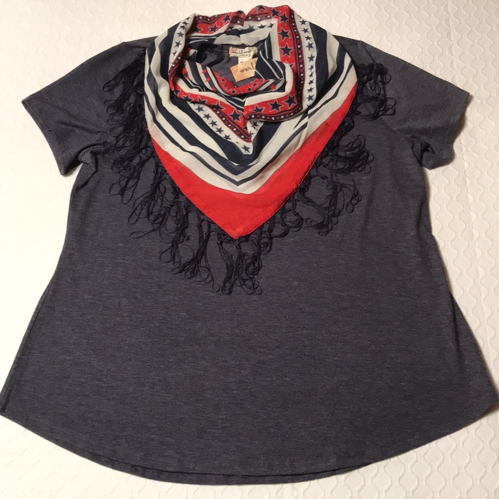 World Unity Woman Top With Patriotic Scarf…America 250 yr celebration
